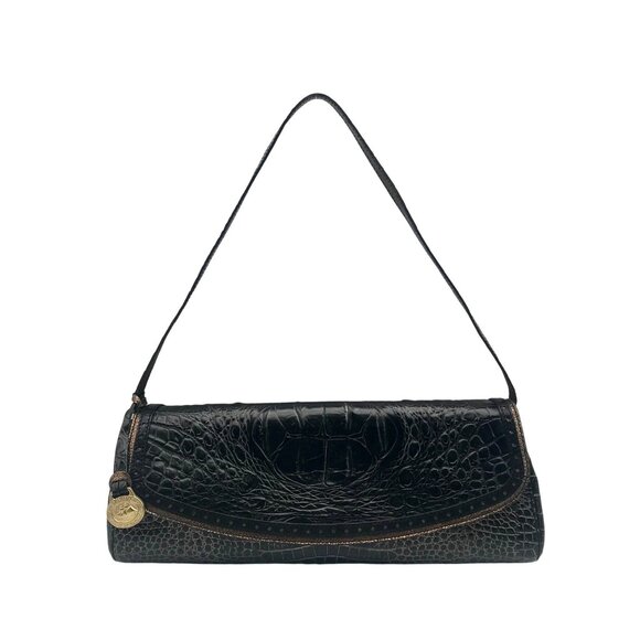 Brahmin Black Croc-Embossed Convertible Baguette Shoulder Bag - Picture 1 of 11